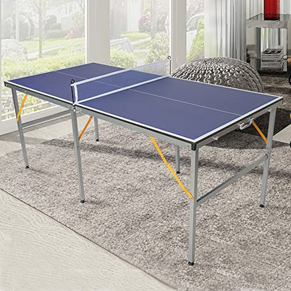 4/6/8/9 ft Professional Table Tennis Table Ping-Pong Tables Set Foldable & Portable Tables with Removable Net 2 Table Tennis Paddles and 3 Balls Easy Assembly - color: Blue, size: 6 Ft