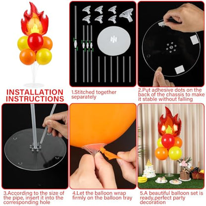 Fire Party Balloons Stand Kit 2 Sets with 2 Fire Truck Foil Balloons Fireman Firefighter Themed Party Balloon Centerpiece for Tables for Firefighter Rescue Birthday Party Decorations - style: Fire