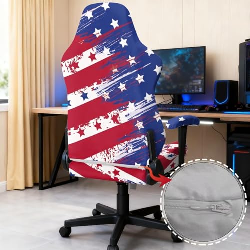 Chair Slipcovers with Armrest Covers & Zipper USA Theme Stars Stripes Motif Four Piece Set Stretchy Computer Chair Cover for Adults Men Boys Durable Comfortable for Long Hours of Use - color: American Flag