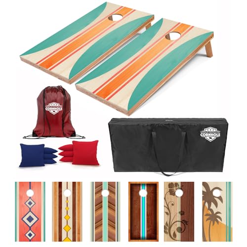 World Series of Cornhole Regulation Size Cornhole Boards - Lightweight & Durable All-Wood Construction | Backyard Bean Bag Toss Set | Outdoor Game for Tailgates & BBQs - color: Coastal Surf Board