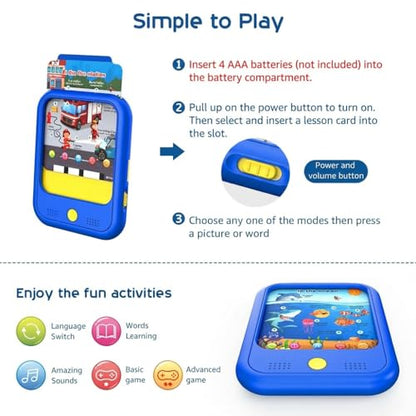 Qiaojoy Kids Learning Tablet Educational Learning Pad for Toddlers 2-5 to Learn Alphabets, Numbers, Foods, Time, Music, Talking Cards for Toddlers，Learning Educational Toy Kids Gifts - style: Upgrade Version（20 lesson pages blue）