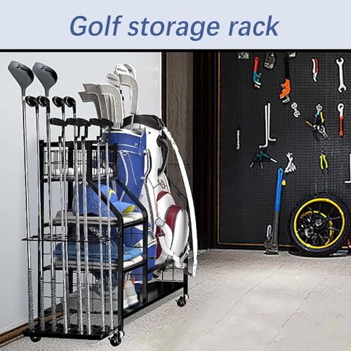 Golf Storage Organizer for Garage - Heavy Duty Stand | Extra Large Golf Storage with Wheels,for Golfers Home Basement Shed Balls Equipment Accessories Pouch