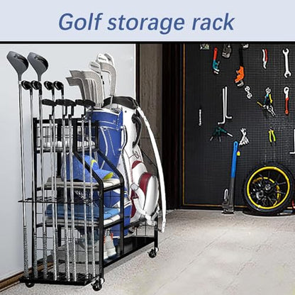 Golf Storage Organizer for Garage - Heavy Duty Stand | Extra Large Golf Storage with Wheels,for Golfers Home Basement Shed Balls Equipment Accessories Pouch