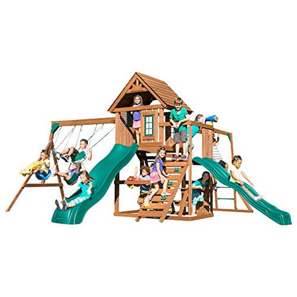 Swing-N-Slide WS 8354 Knightsbridge Super Wooden Swing Set with Two Slides, Play Set, Monkey Bars, Climbing Wall, Music Play & Climbing Wall, Wood, Green