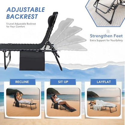 Flamaker Face Down Chaise Lounge Chair 5-Position Adjustable Sunbathing, Foldable Tanning Chair with Face& Arm Holes, Outdoor Recliner Chair for Pool, Beach, Patio, Lawn (Black, 1 Pcs) - color: Black, style: Sauna, 1 Pcs