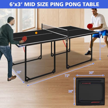 Foldable Table Tennis Table with Net and Paddles for Home Office Recreation Center Use