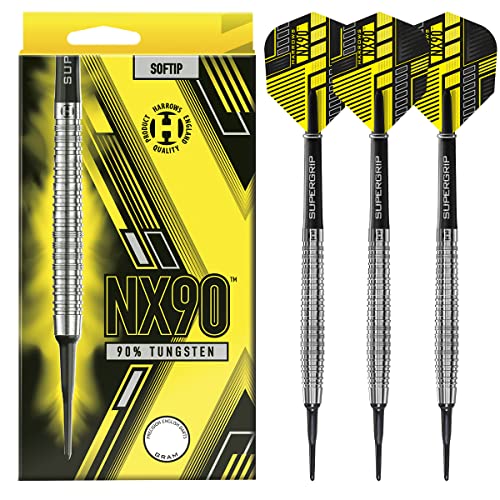 Harrows NX90 Soft Tip 90% Tungsten Darts Set 18g and 20g - Includes Black Supergrip Midi Shafts & Micron NX90 Flights - 20g