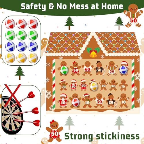 Jenaai Christmas Games Toys Gifts Large Xmas Felt Dart Board Game with 12 Pcs Sticky Balls Christmas Party Supplies Indoor Outdoor Xmas Decor for Family Carnival Birthday Gifts - style: Gingerbread House