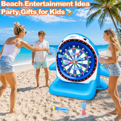 45" Large Inflatable Pool Toys Shark Dart Board with 8 Sticky Darts | Swimming Pool Floats Water Games for Adults Summer Beach Yard Outdoor Games Play Cool Party Gift