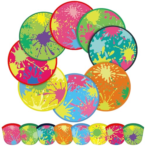 Gejoy 24 Pcs Foldable Fan Splash Pattern Style Handheld Round Folding Flying Disc for Women Man Daily Use Festival Wedding Party Favors Decorations Portable, 8 Style - color: Multicolor
