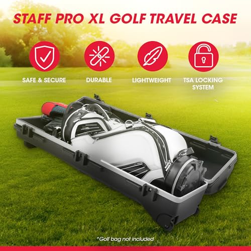 SKB Staff ATA Hard Shell Plastic Golf Travel Case for Cart Bags with 2 Wheels - Heavy-Duty Rolling Club and Driver Carrier for Airline Transport, Impact-Resistant with TSA Locking Latches - size: X-Large