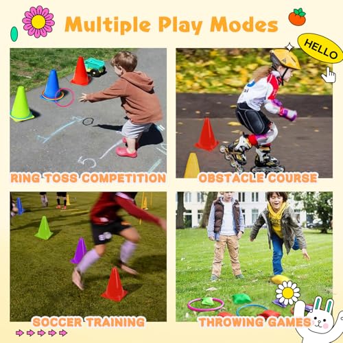 Ring Toss Games Carnival Outdoor Yard Games for Kids,Soft Plastic Cones Bean Bags Play for Children's Birthday Xmas Indoor Family Party Combo Gift Set