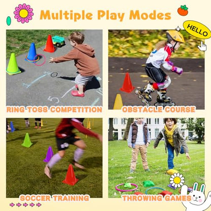 Ring Toss Games Carnival Outdoor Yard Games for Kids,Soft Plastic Cones Bean Bags Play for Children's Birthday Xmas Indoor Family Party Combo Gift Set