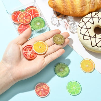 Stiesy Acrylic Fruit Pendants 18Pcs, 6 Colors Printed Lemon Kiwi Tomato Slices Charms Bulk for Jewelry Making, DIY Dangle Bracelet Supplies - color: Fruit-6 Color-18pcs