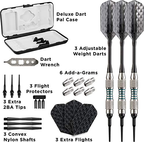 Viper by GLD Products Bobcat Adjustable Weight Soft Tip Darts with Storage/Travel Case - size: 16 Grams (Adjustable to 17 and 18 Grams), style: Nickel Silver Plated with Light Blue Rings