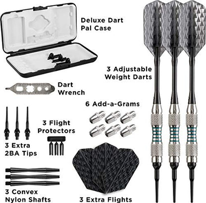 Viper by GLD Products Bobcat Adjustable Weight Soft Tip Darts with Storage/Travel Case - size: 16 Grams (Adjustable to 17 and 18 Grams), style: Nickel Silver Plated with Light Blue Rings