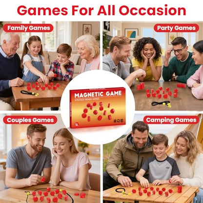 LLESSOO Magnet Game with String, Fun Strategy Board Games for Kids 8-12 and Adults, Magnetic Game for Family Night, Party & Travel, Includes 20 Chess Pieces, Rope and Storage Bag