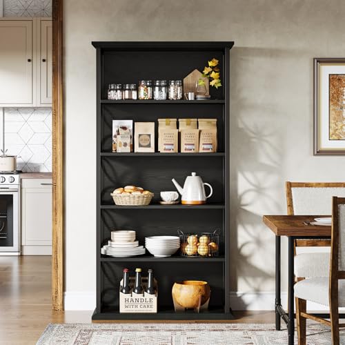 Tribesigns 6-Tier Tall Bookshelf, 71" Industrial Bookcase with Metal Frame, Freestanding Open Storage Shelves for Home Office, Living Room, Bedroom - color: Black