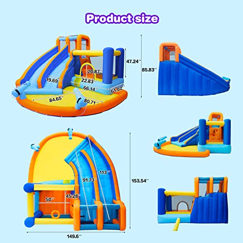JOYLDIAS Inflatable Water Slide Bounce House,Giant Water Park, Double Slide Bouncer Castle w/Splash Pool, Jump Area, Climbing Wall, 550W Air Blower for Kids Backyard Indoor Outdoor Use,Free Water Gun - color: 6 in 1