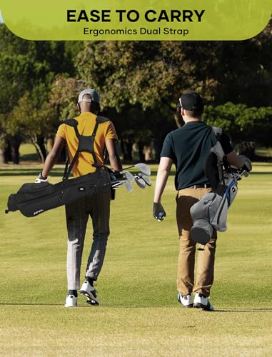 Small Golf Bag, 3 Divider Fit Up to 8 Clubs, Golf Stand Bag with Rain Cover, Durable Pitch n Putt, Lightweight Golf Club Carry Bag with Strap and Stand, Golf Bags for Men & Women - color: Black