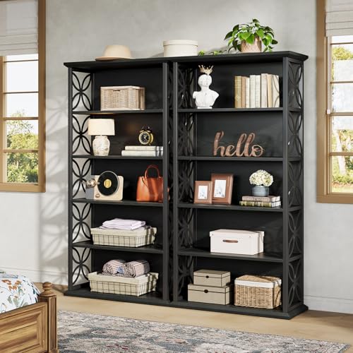 Tribesigns 6-Tier Tall Bookshelf, 71" Industrial Bookcase with Metal Frame, Freestanding Open Storage Shelves for Home Office, Living Room, Bedroom - color: Black