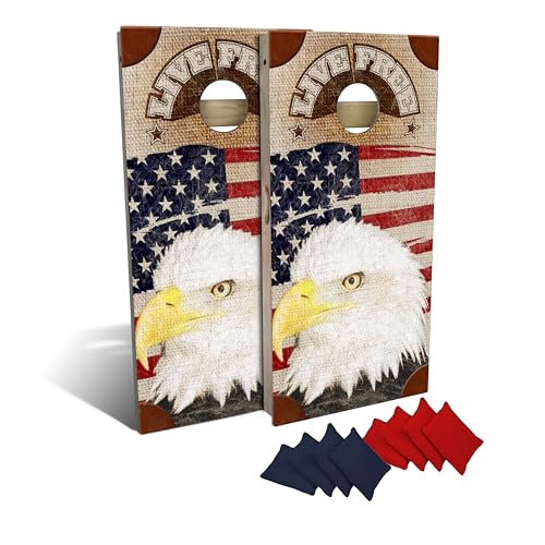 Slick Woody's Professional-Grade Corn Hole Boards - 4'x2' Solid Wood Regulation Man Cave Cornhole Toss Game with 8 Resin Filled Bags - color: Live Free