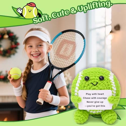 Mini Crochet Tennis Ball Positive Gifts for Women Girls, Knitted Wool Tennis Crochet Toy with Encouragement Card, Inspirational Cheer Up Keepsake Gift for Sports Lover Kids Girls Women Friends College - style: tennis