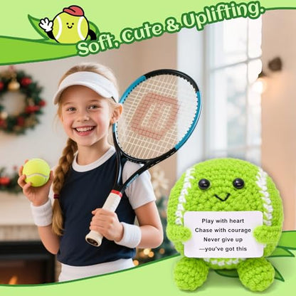 Mini Crochet Tennis Ball Positive Gifts for Women Girls, Knitted Wool Tennis Crochet Toy with Encouragement Card, Inspirational Cheer Up Keepsake Gift for Sports Lover Kids Girls Women Friends College - style: tennis