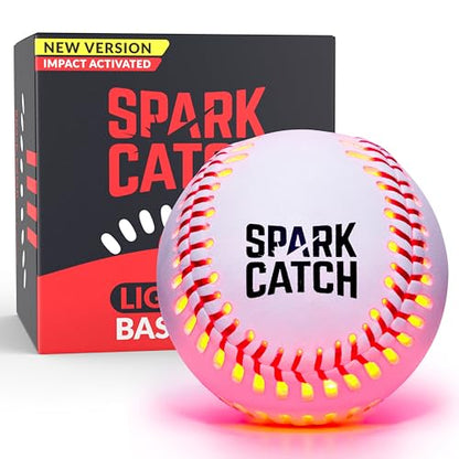 SPARK CATCH Light Up Baseball, Glow in The Dark Baseball, Sports Gear Accessories Gifts for Boys 8 9 10 11 12 13 14 15 Years Old, Kids Teens All Ages Gift Ideas - color: Ruthless Red