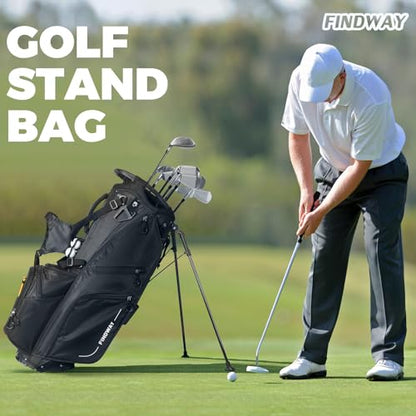 Findway 14 Way Golf Stand Bag, Lightweight Golf Bag with Stand for Men Women, Golf Club Carry Bag with Dual Strap, Rain Cover, Multiple Pockets, Golf Ball Holder - color: Black