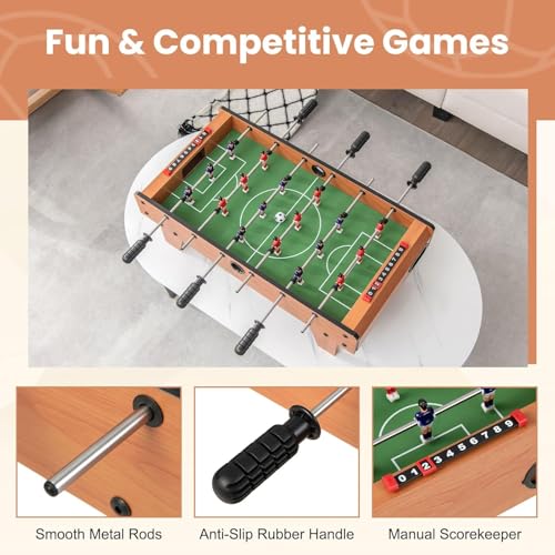 GLACER 27’’ Foosball Table, Wooden Tabletop Soccer Games w/ 2 Footballs & 18 Soccer Keepers, Mini Football Game Set for Adults & Kids, Game Room, Recreational Room, Party, Family Night, Bar Play