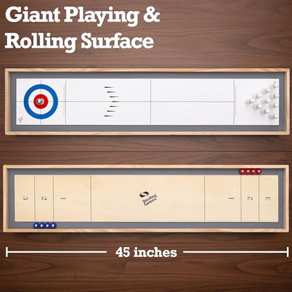 Sterling Games Tabletop Bowling Combo Set, Wooden Arcade Board with Marbles and Pins, Indoor Table Top Game for Kids and Family - style: Bowling/Shuffleboard