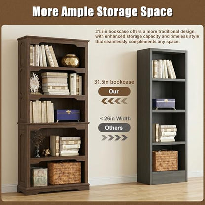 Tall Bookcase, 70 inch Height, 5-Tier Open Storage Shelf, 31.5 in Wide Standing Bookshelves for Home, Office, Bedroom, School, Library, 31.5W * 11.81D *70H (Walnut, Open Storage) - color: Walnut