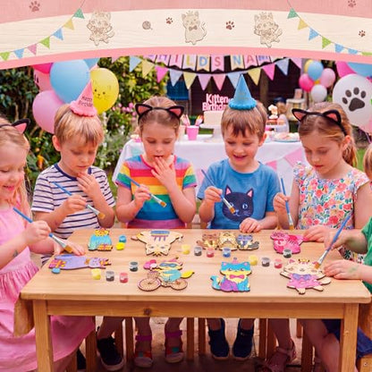 Saypacck 24 Pcs Cat Party Favors Wooden Painting Craft Kits Birthday Party Supplies with Organza Bag for Goodie Bags Fillers Adult Thank You Gifts - style: Cat