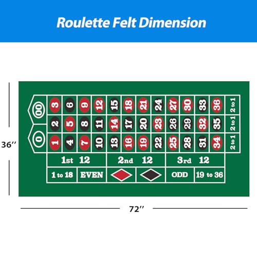 GSE Games & Sports Expert 36" x 72" Casino Layout Felt, Professional Casino Tabletop Mat for Parties, Casino Poker Game Night - style: Roulette