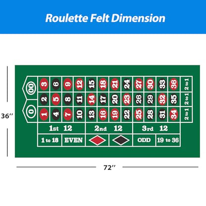 GSE Games & Sports Expert 36" x 72" Casino Layout Felt, Professional Casino Tabletop Mat for Parties, Casino Poker Game Night - style: Roulette