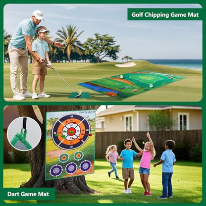 Golf Chipping Game Set – Battle Golf & Velcro Chipping Game with 2 Giant 70"x47" Mats, Backyard Golf Game for Indoor & Outdoor Fun– Includes Clubs, Balls & Targets
