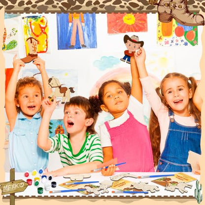 Saypacck 24 Pcs Western Cowboy Party Favors Wooden Painting Craft Kits Birthday Party Supplies with Organza Bag for Goodie Bags Fillers Adult Thank You Gifts - style: Western Cowboy
