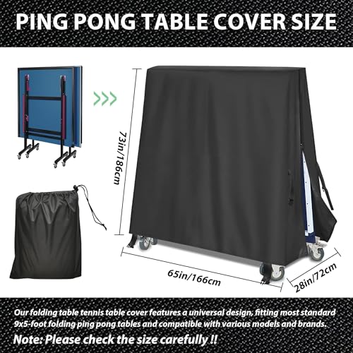 Ping Pong Table Cover Heavy Duty 600D Oxford Waterproof Outdoor Table Tennis Cover Universal for 9x5 FT Foldable Tables, Windproof Buckles, Side Zip Opening, All Weather Protection - size: Folded