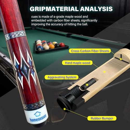 HomeSeason Pool Cue Stick 58inch 18oz-21oz 12.5mm Tip Professional Billiard Canadian Maple Wood 2-Piece Combination Cues Sticks - color: 18oz