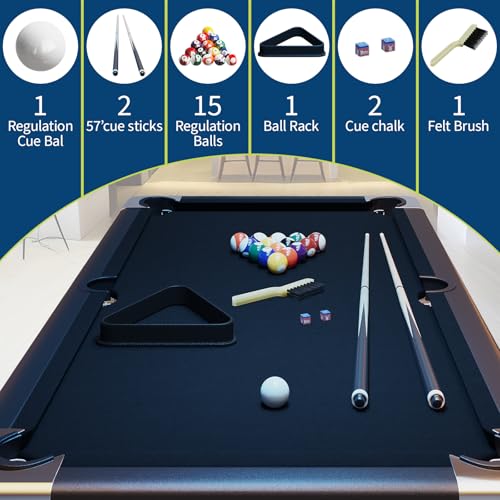 PeakPursuit 6 or 7 Ft Billiards Table, Portable Pool Table with Easy Folding for Storage, Pool Tables for Full Size with Billiard Complete Set of Accessories (Black, 7 FT)