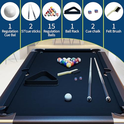 PeakPursuit 6 or 7 Ft Billiards Table, Portable Pool Table with Easy Folding for Storage, Pool Tables for Full Size with Billiard Complete Set of Accessories (Black, 7 FT)