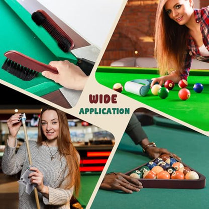 22 Pcs Pool Table Brush Set Wooden Billiard Rack 8 or 9 Ball Triangle Diamond for 2-1/4" Pool Ball with Polish Cloth Sticky Lint Roller Cue Chalk Cube Accessories - color: Wine Red