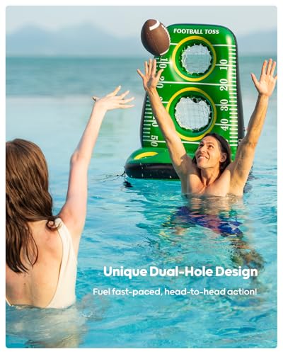 QPAU Inflatable Football Toss Game for Pool – Water Football Target with 4 Balls & 2 Pumps, Dual Net Design, Stable Base, Summer Pool Game for Kids & Adults - color: Green