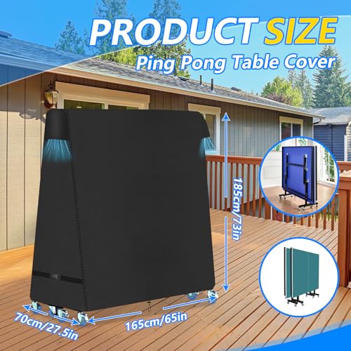 Ping Pong Table Cover,600D Heavy Duty Waterproof Table Tennis Table Protection Covers for Universal 9x5 FT Tables,All Weather,Black,65*27.5*72.8inch (Black, 165*70*185CM) - size: 165*70*185CM