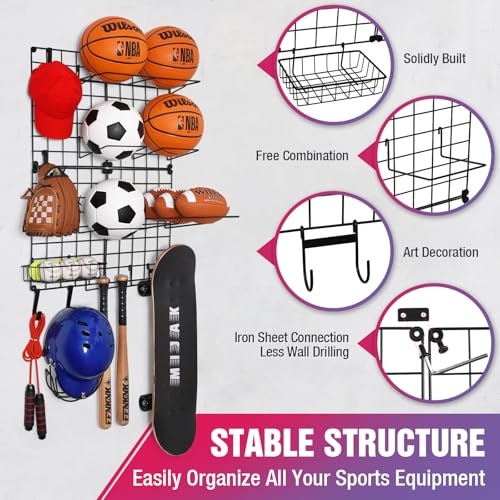 GADFISH Wall Mounted Garage Sports Equipment Organizer, DIY Assembly Ball Storage Rack for Sports Gear and Toys, Garage Ball Holder for Wall Garage Organization Accessorie
