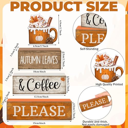 Lineshading 4 Pcs Fall Coffee Table Decor Fall Decoration for Home Wooden Stacked Block with Pumpkin Latte Topper Rustic Thanksgiving Tiered Tray Decor for Harvest Party Home Kitchen Coffee Bar - style: Autumn Leaves 2