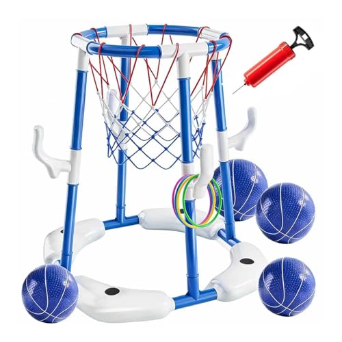 Pool Basketball Hoop,Floating Basketball Hoop,2-In-1 Floating Pool Toys Ring Game With 4 Balls And Pump, Outdoor Summer Water Toy,Chritmas Birthday Gift For 3 4 5 6 7 8 9 10Year Old Boy Girl (Blue) - color: Blue