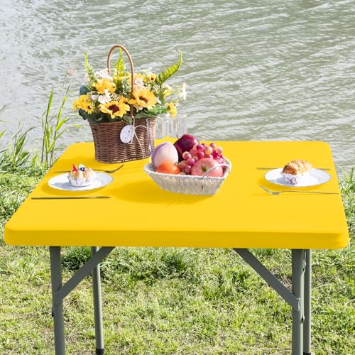 Square Fitted Table Cover Elastic Tablecloth Stretch Spandex Table Topper Cap Cover for Dining Kitchen Home Party Yellow 34X34 Inch - color: Yellow, size: 34" x 34" (Square)