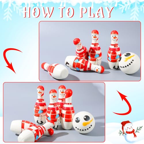 Libima 12 Pcs Christmas Bowling Set Santa Claus Snowman Bowling Set 10 Soft Foam Bowling Pins 2 Bowling Balls Set Toy Bowling Set for Game Indoor Outdoor Xmas Party Supplies - color: White, style: Snowman